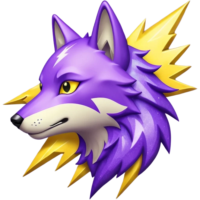 Purple wolf with a yellow lightning bolt emanating from its eyes. Glitter texture everywhere. emoji