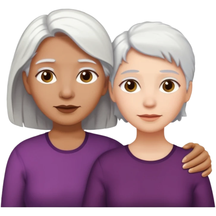 Madre con pelo blanco y hija adulta morena emoji