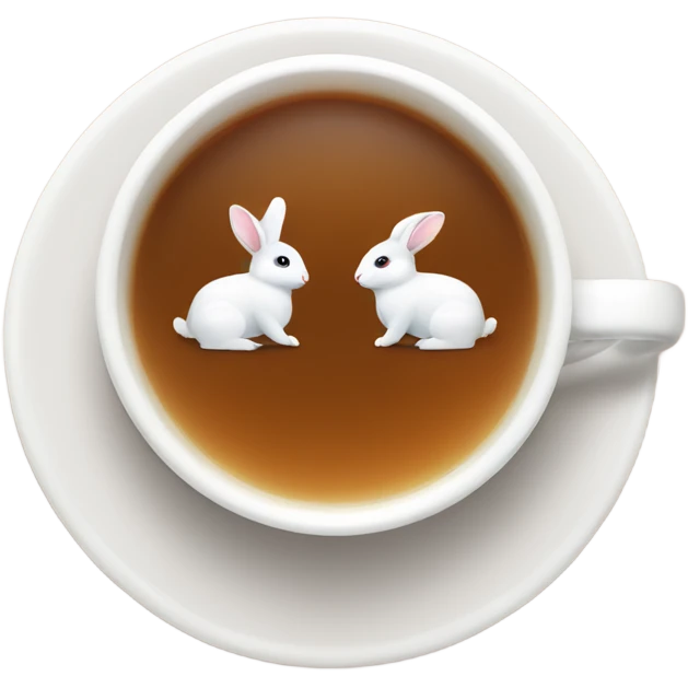 Cup of tea with white cute rabbits  emoji