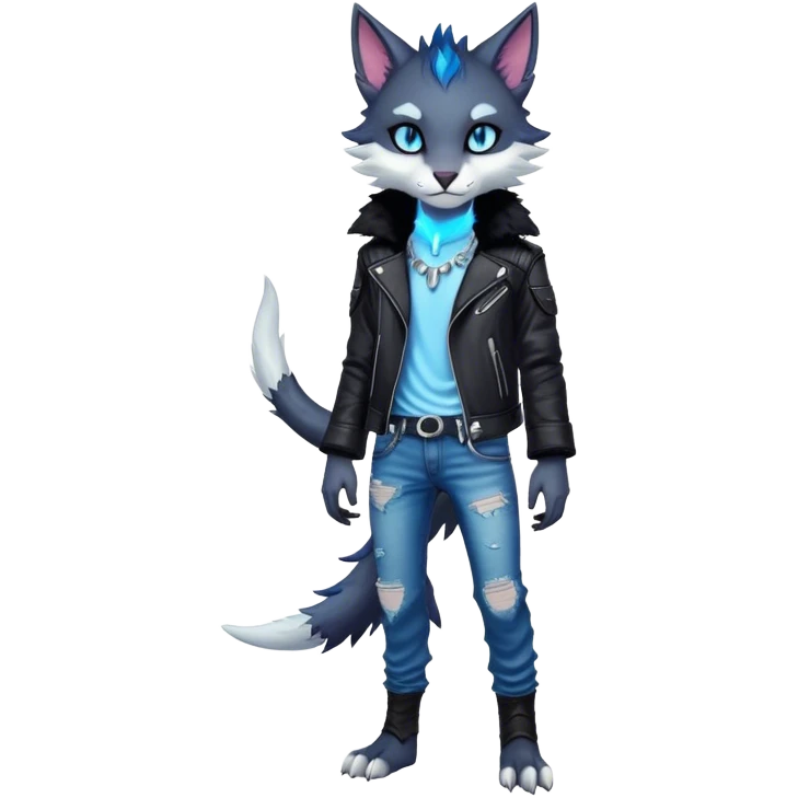 Kawaii dark cool edgy fantasy ethereal feline-vernid-sergal-fursona animal creature with a tufted tail full body emoji