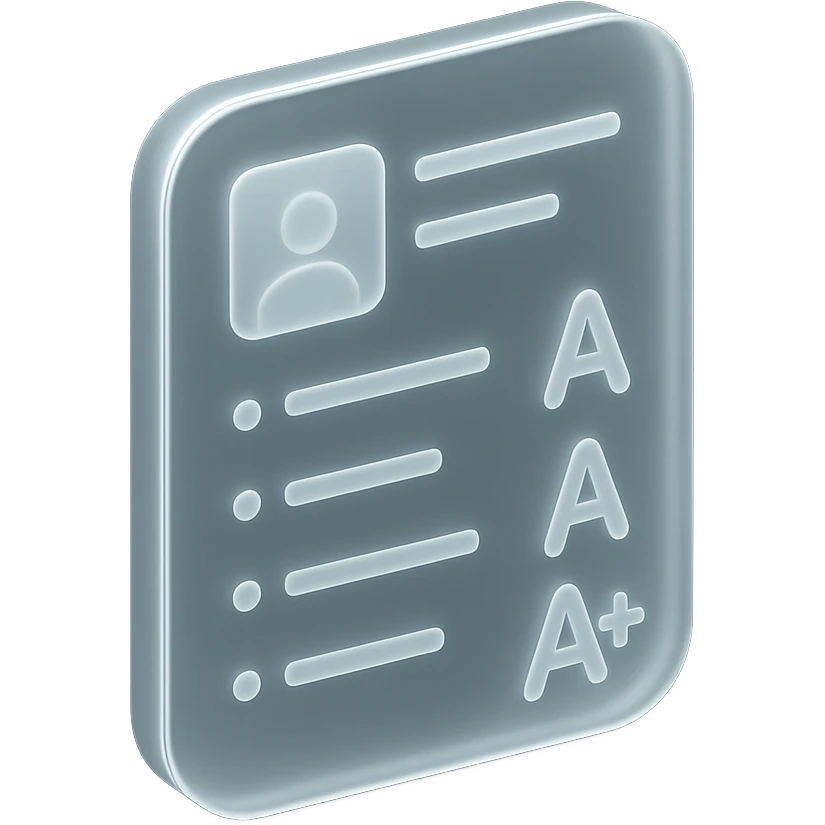 report card with frosted glass effect, iOS widget look emoji