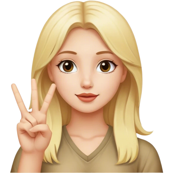 Blonde girl posing for photo peace sign  emoji