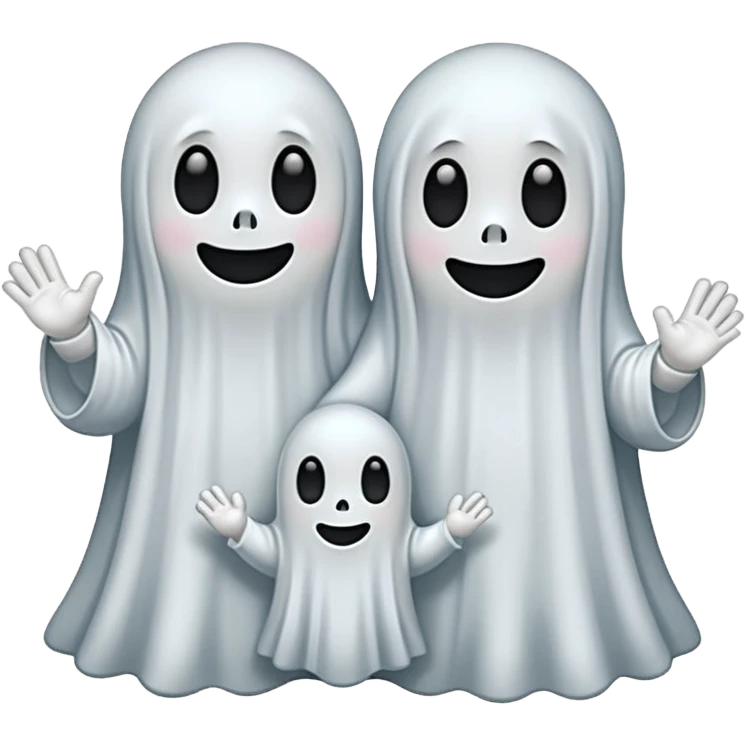 
Mini ghost family holding hands 
 cartoon -style/cute and transparent for a sticker 
 emoji