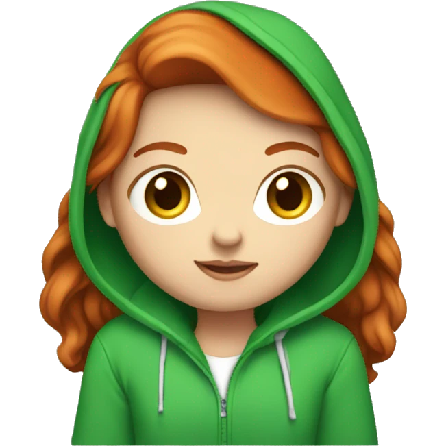 Red head white girl wearing green hoodie holding iPhone  emoji