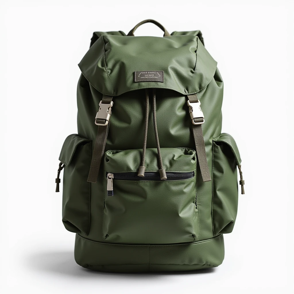 realistic hiking backpack, photorealistic style, green color, extra pockets emoji
