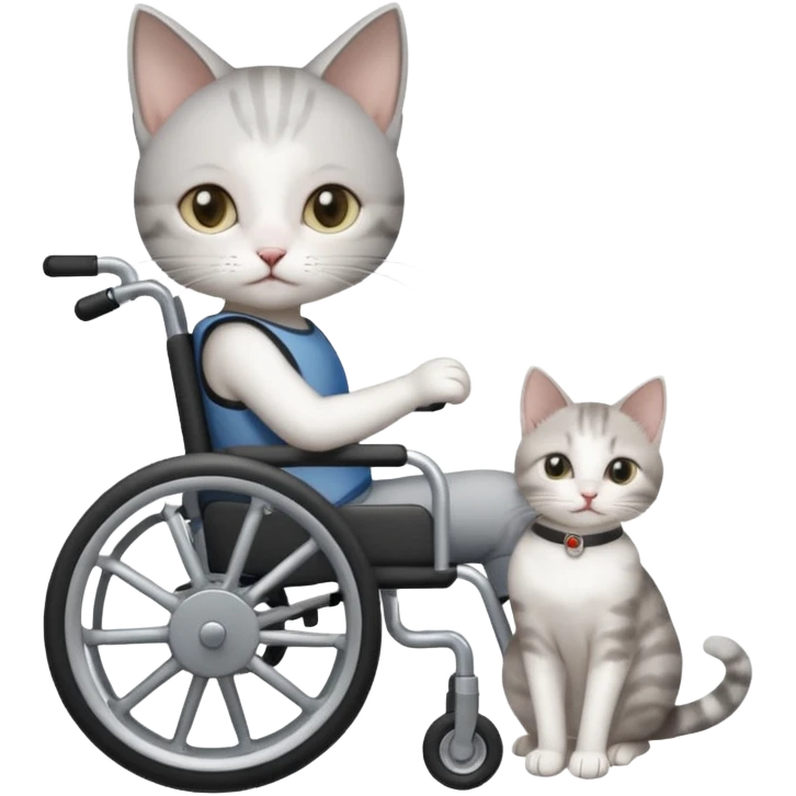 disabled grey and white small cat using cat wheelchair emoji