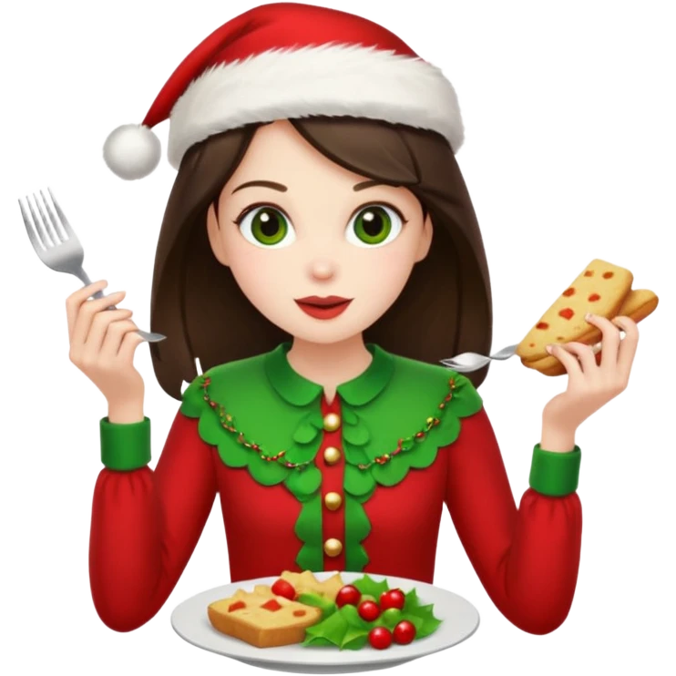 brunette christmas character eating lunch emoji