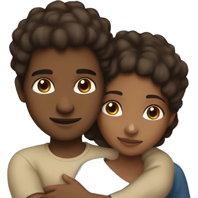 Brown girl cuddling with brown boy blue eyed emoji
