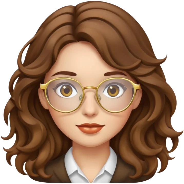 Girl with wavy brown hair and gold glasses emoji