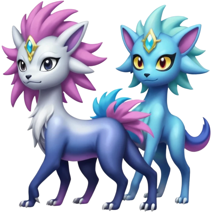 Shiny Sunny furry neon colorful scaly painted Asian pastel-gradient Absol-Meloetta-Solgaleo-Luxray-Suicune-fusion emoji