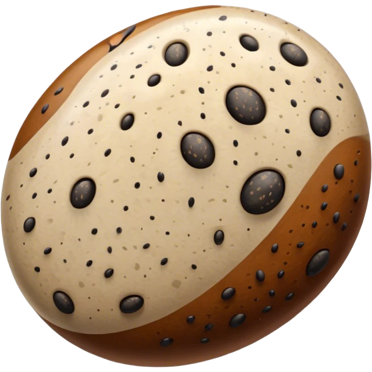 realistic seed, detailed macro close-up, textured surface with natural patterns, shades of brown and beige with distinctive black speckles, oval-shaped, glossy, studio lighting, sharp focus, high-resolution photography, isolated on neutral background emoji