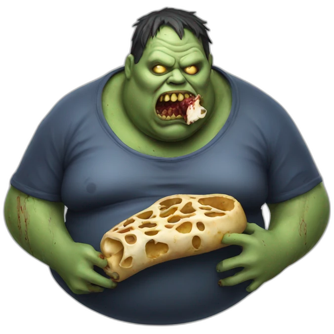 fat zombie wearing eating a bone hyperrealistic emoji