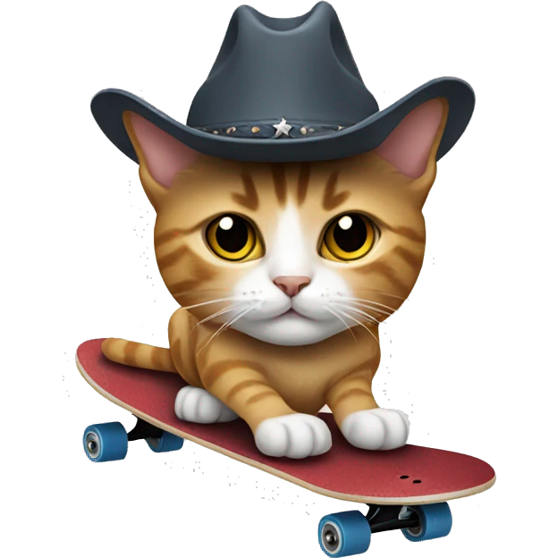 Cat with a cowboy hat on a skateboard  emoji