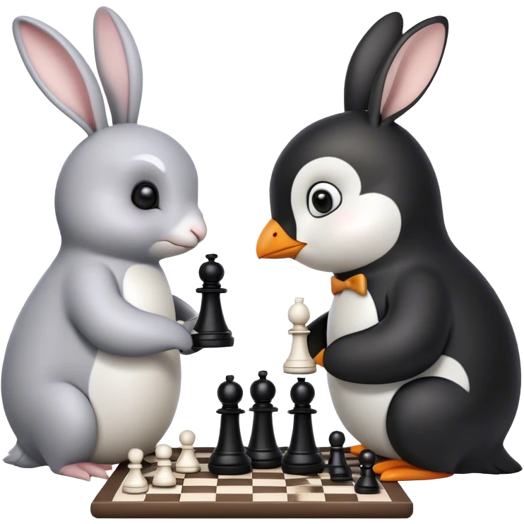 bunny and penguin playing chess emoji