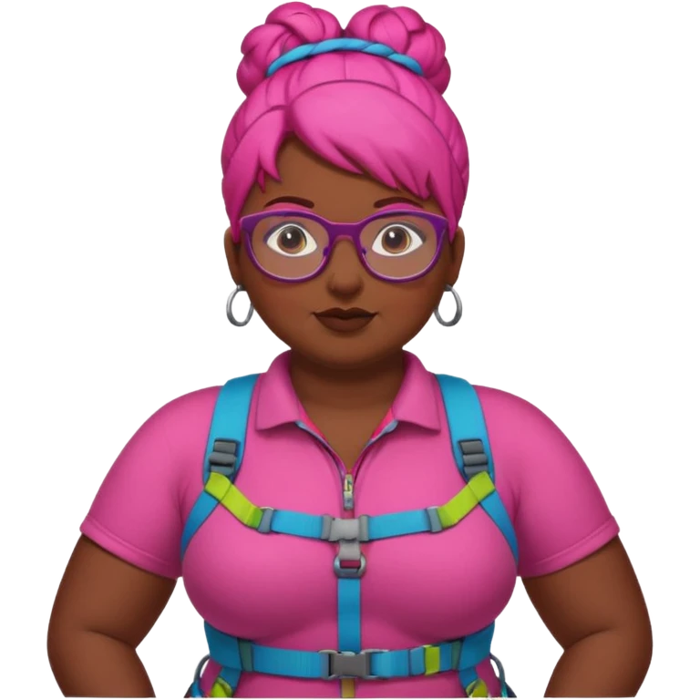 climber fat woman with dark pink bun hair and glassess emoji