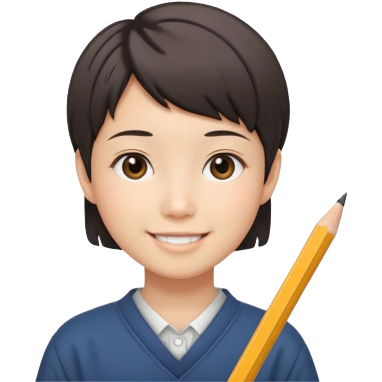 quero um personagem japones, de pouco cabelo e sorrindo com um lapis na mao emoji
