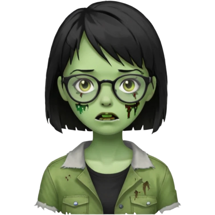 Green zombie girl with black short hair and side bangs in glasses emoji