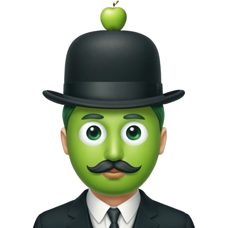 Magritte “the son of man” with green apple instead of head emoji
