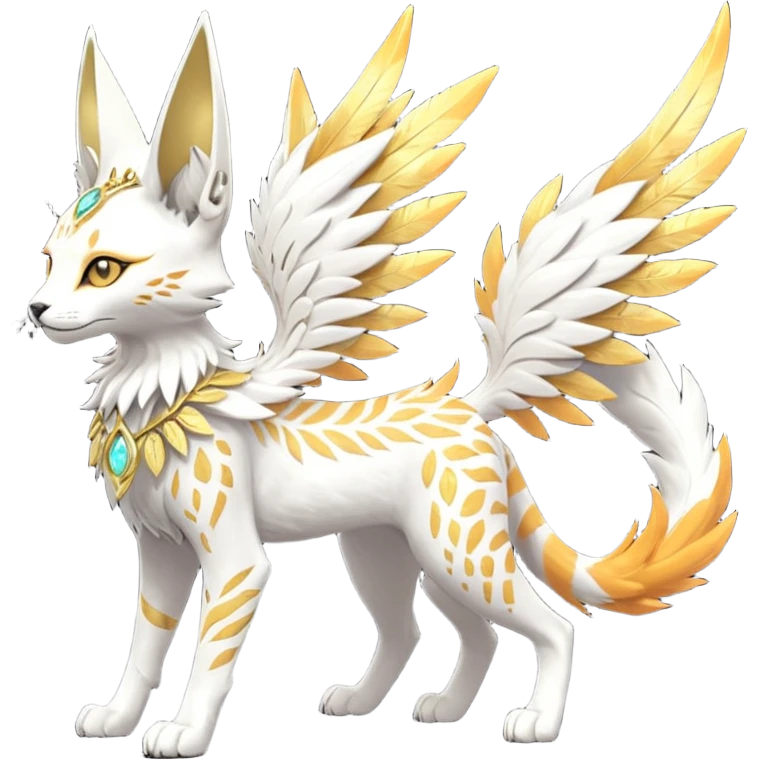Epic complex fantasy glorious detailed futuristic divine godly angelic feathery sunny, white, albino, pastel, golden, orange glowing sparkly, realistic Fakémon-Sprigatito-Floragato-Meowscarada-Trico-Sergal-Serval-Solgaleo-Vernid-creature (full body) solarpunk, shiny sparkly with a gold laurel emoji