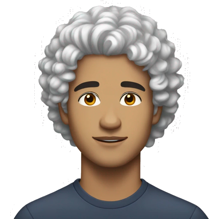 A light skin handsome man with black curly hair with little white hairs and in his 20s emoji