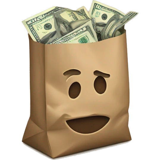 money spilling over out of a brown paper bag emoji