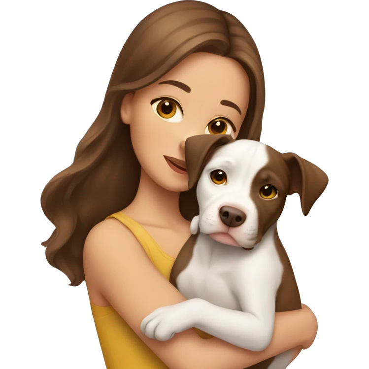 girl with brown hair holding pitbull puppy close to her face emoji