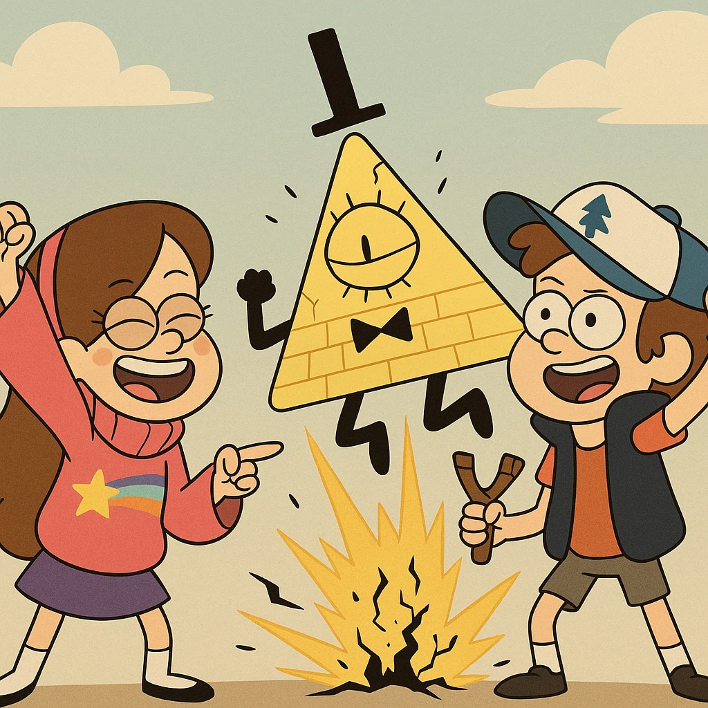 Mable and Dipper defeat Bill Cipher emoji