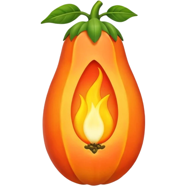 I want the shape and the color of the original papaya fruit, however, the fruit itself should be contitued by a flame emoji