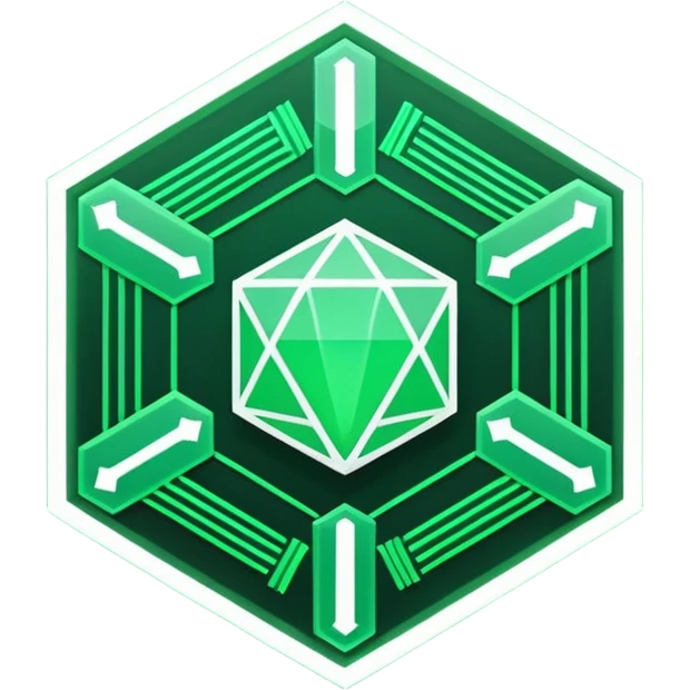 Futuristic reward points icon, diamond or hexagon shape, circuit board lines, Bloomberg terminal aesthetic, green phosphor glow on dark background, minimalist geometric, no text, fintech style, clean edges, professional icon design emoji