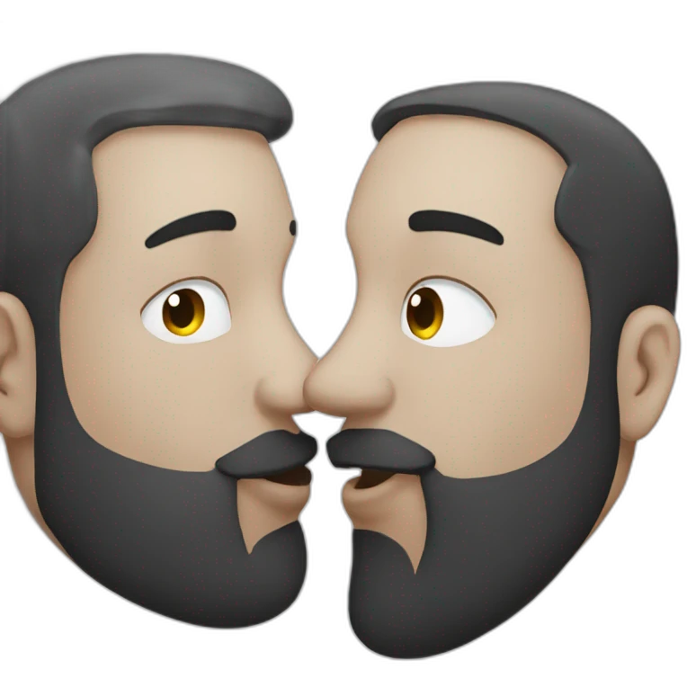 Man with beard kissing a chubby man emoji