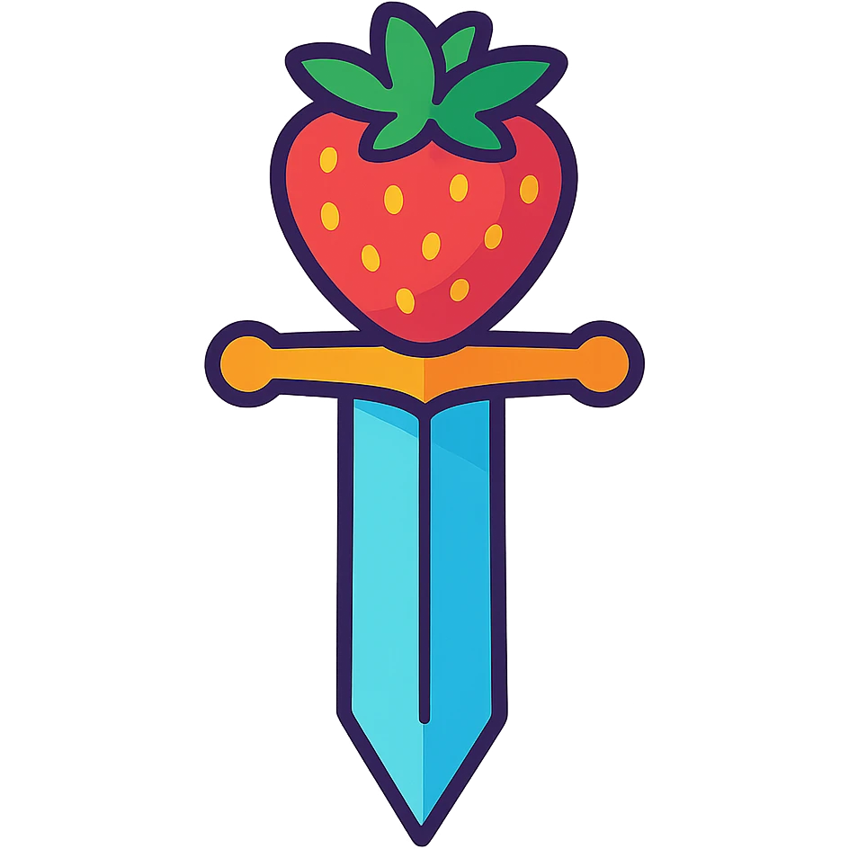 a sword with a strawberry as the hilt, whimsical design, playful, colorful, vibrant toon style emoji