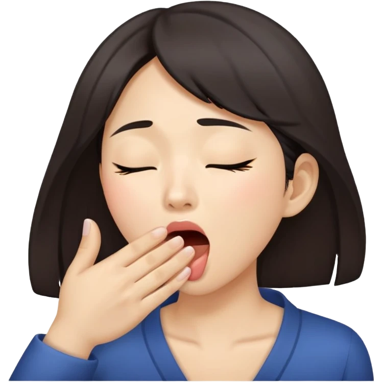 Draw a scene of a woman in her 20s of East Asian descent yawning while covering her mouth with one hand emoji