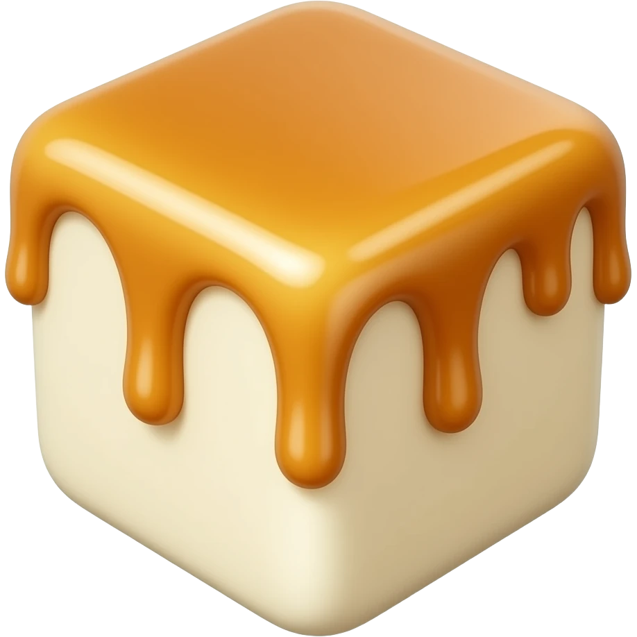Cube blanc dans de la crème  anglaise et du caramel emoji