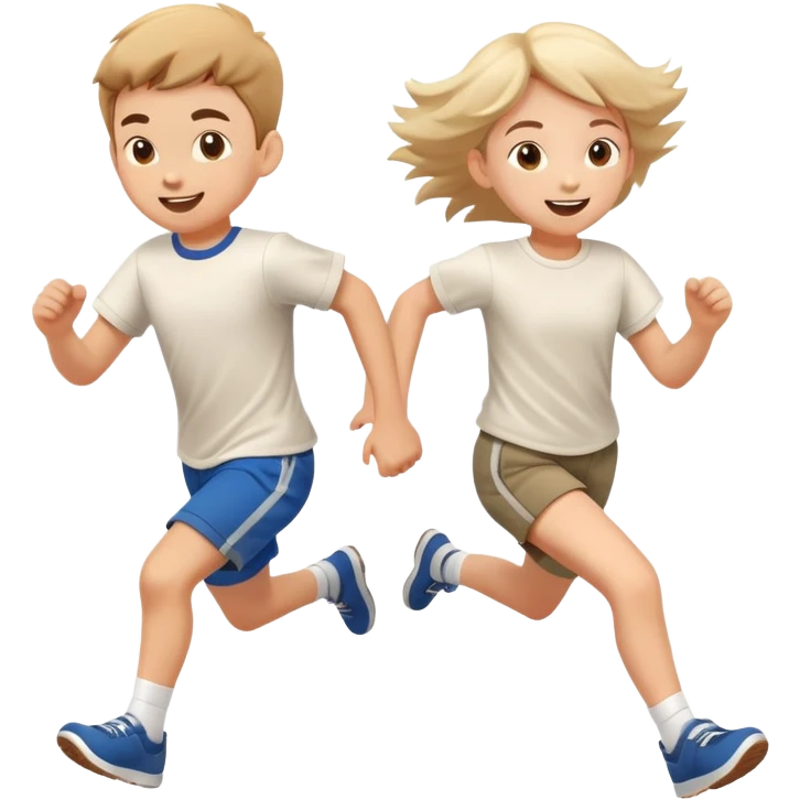 two children running together, happy and playful, motion blur emoji