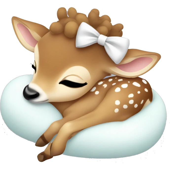 Baby deer with two white bows curled up sleeping  emoji