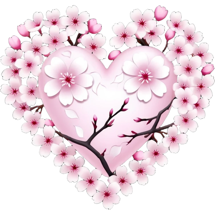 halloween sakura heart, heart made of white sakura petals with pink accents emoji