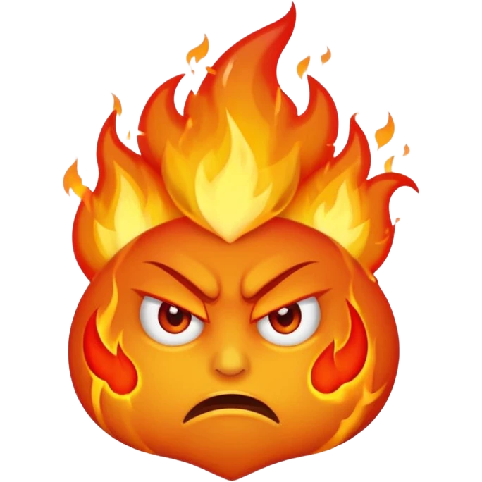 angry fire emoji, blazing flames, scowling face emoji