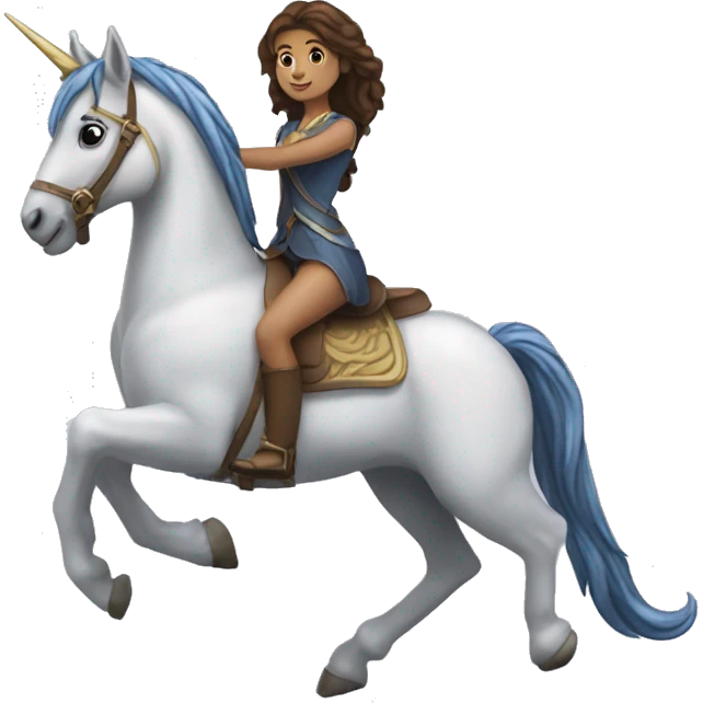 Cendrine sur une licorne emoji