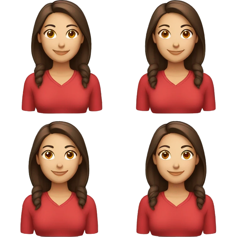 smiling woman with light to medium skin, straight dark brown hair with middle part red shirt  emoji