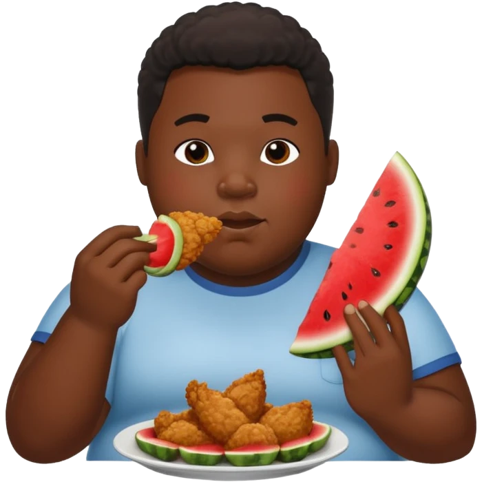 A big fat black boy eating chicken and watermelon emoji