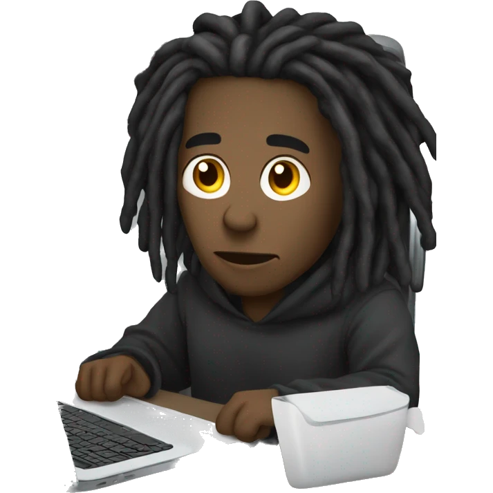 Black-guy-with-dreads-wearing-black-trackstuit-sitting-down-on-chair facing-foward-focused-on-laptop-computer- emoji