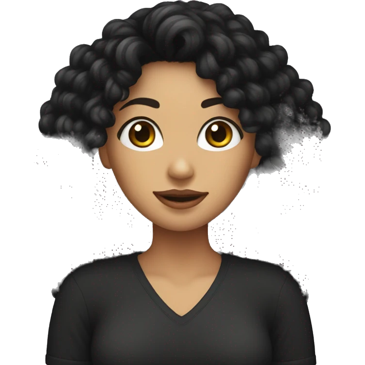 woman with long black curly hair holding one ball of yarn wearing a black shirt emoji