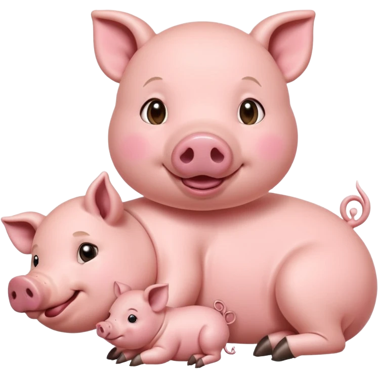 mother pig laying down while piglets nurse from its teats emoji