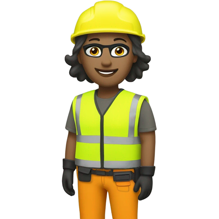 Livvy Dunne is a construction worker wearing a neon yellow reflective safety vest, neon yellow reflective pants, hard hat, tool belt, ear muffs, patriotic face mask. she also a patriotic patch on the vest emoji