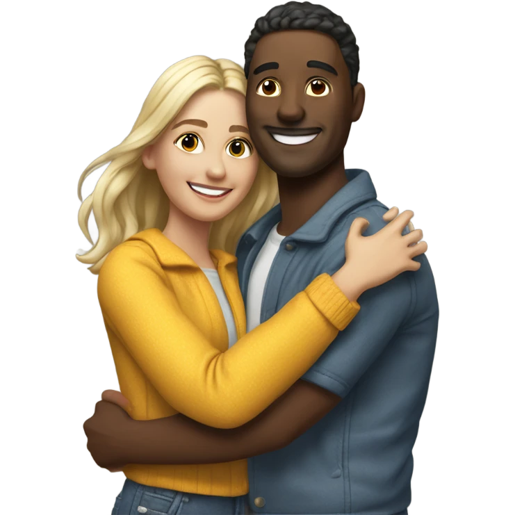 Hyper Realistic model couple hug with warm smiles emoji