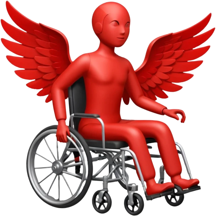 "Emoji of a stylized red figure in a wheelchair, the body forming a 'Z' shape, with a wing coming from the back, dynamic pose" emoji
