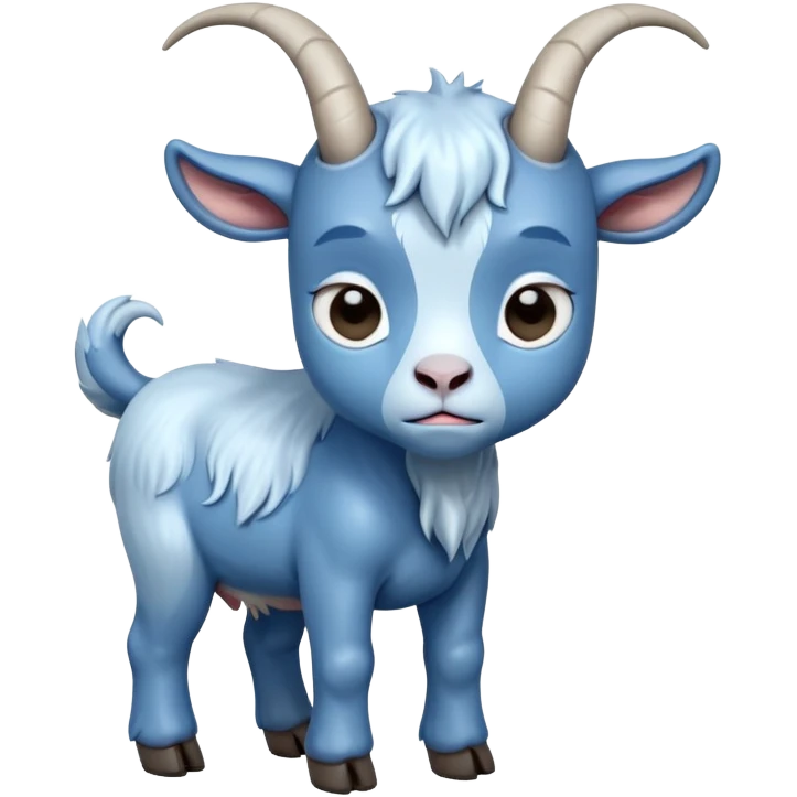 Sad-crying tears-cute-small-full body-blue goat-head tilted up emoji