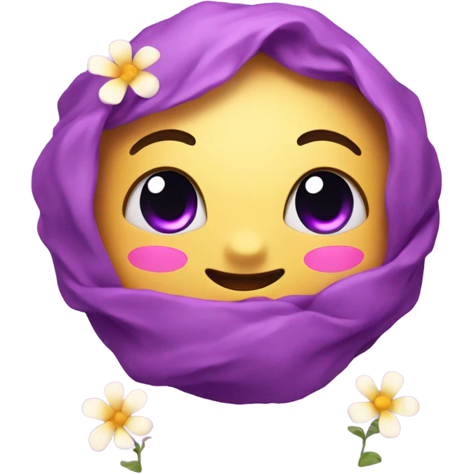 Cutie emoji face with Purple Hearts and flowers super happy emoji