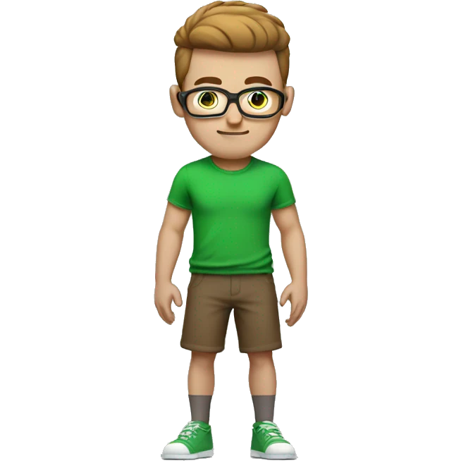 white nerd guy with brown with green t-shirt hair lifting weight emoji