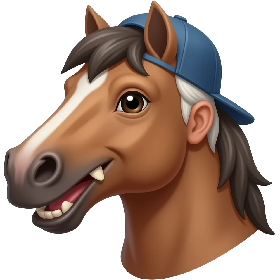 an old man wearing a baseball cap with a missing teeth laughing like a horse emoji